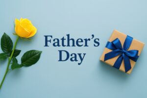Father’s Dayの文字と黄色いバラとプレゼント