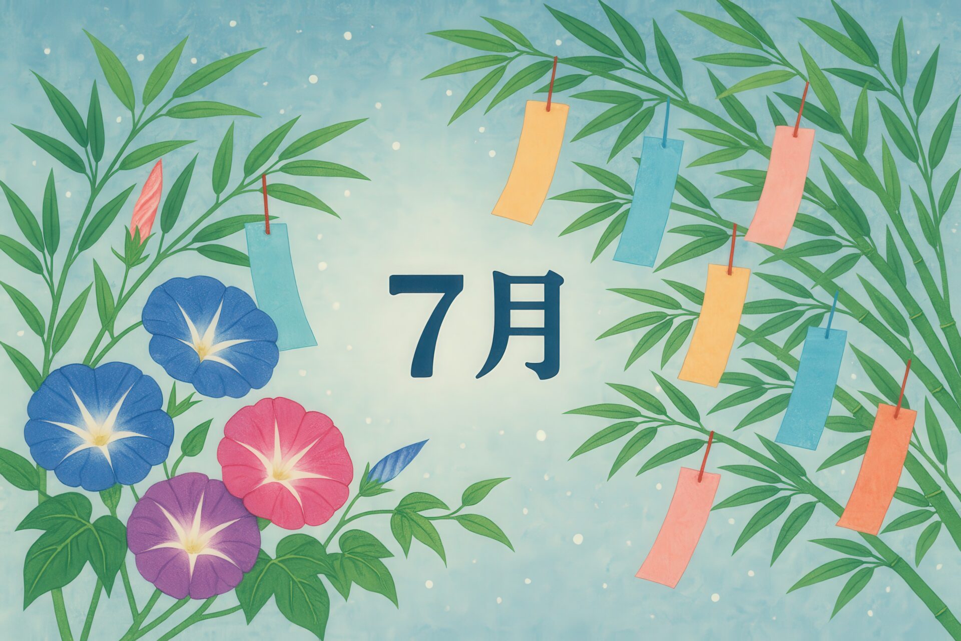 夜空と笹飾りで七月をイメージした夏のイラスト