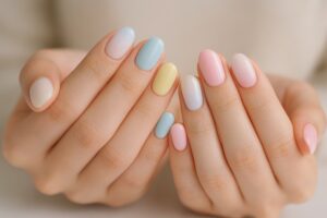 カラフルなパステルカラーのネイルデザイン