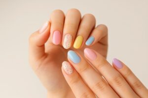 花柄アートがアクセントの春色ネイル