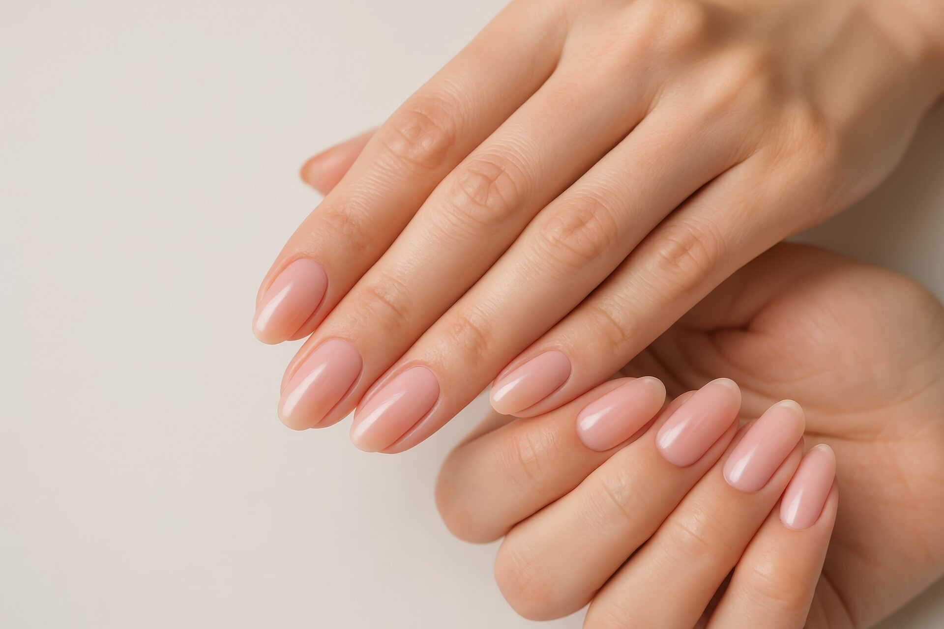 ピンクのグラデーションネイルを施した指先