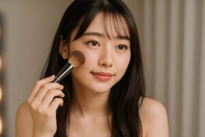 自然光の中でメイクをする女性の横顔