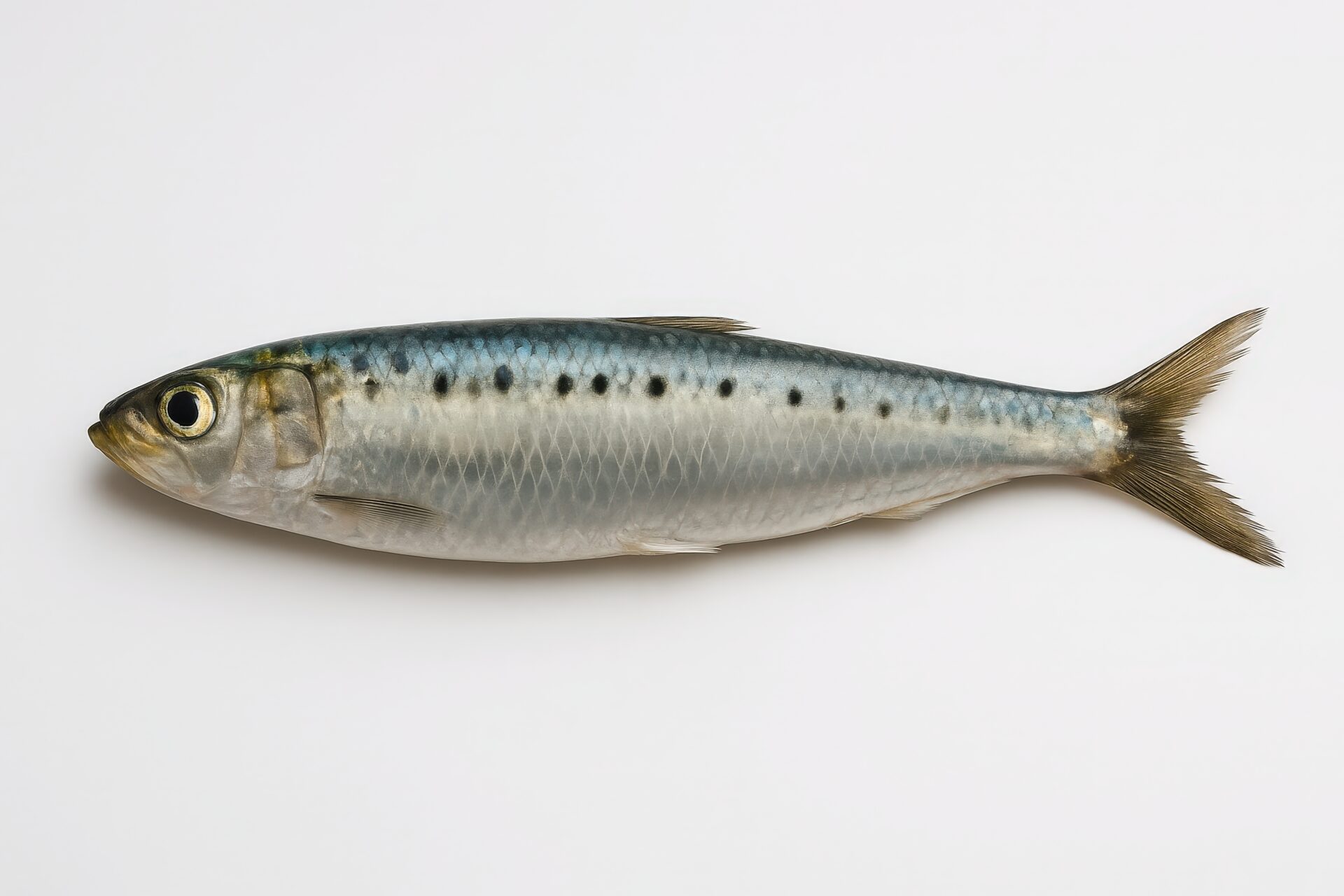 白背景に置かれた新鮮なアジの一匹