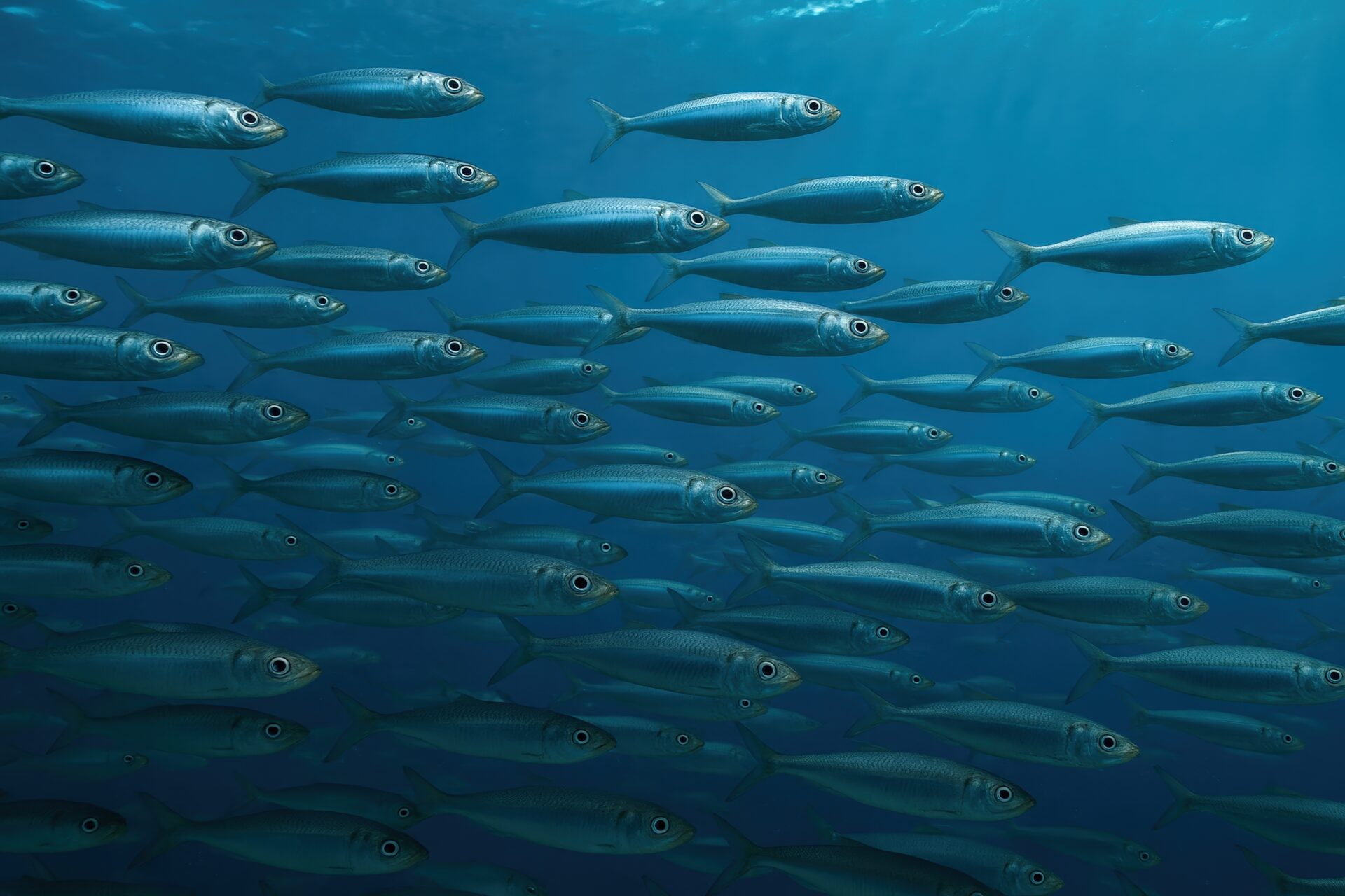 深海を泳ぐ無数のアジたち