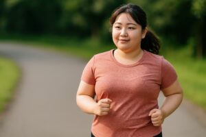 笑顔でジョギングする女性のダイエット風景