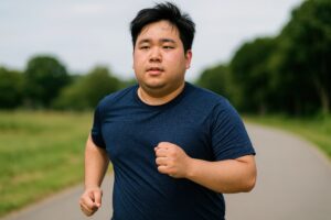 野外で一生懸命走る男性の姿