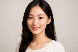 整った顔立ちと透明感のある素肌の女性