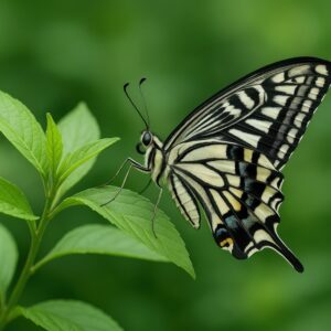 葉の上で休む繊細な翅のアゲハチョウ
