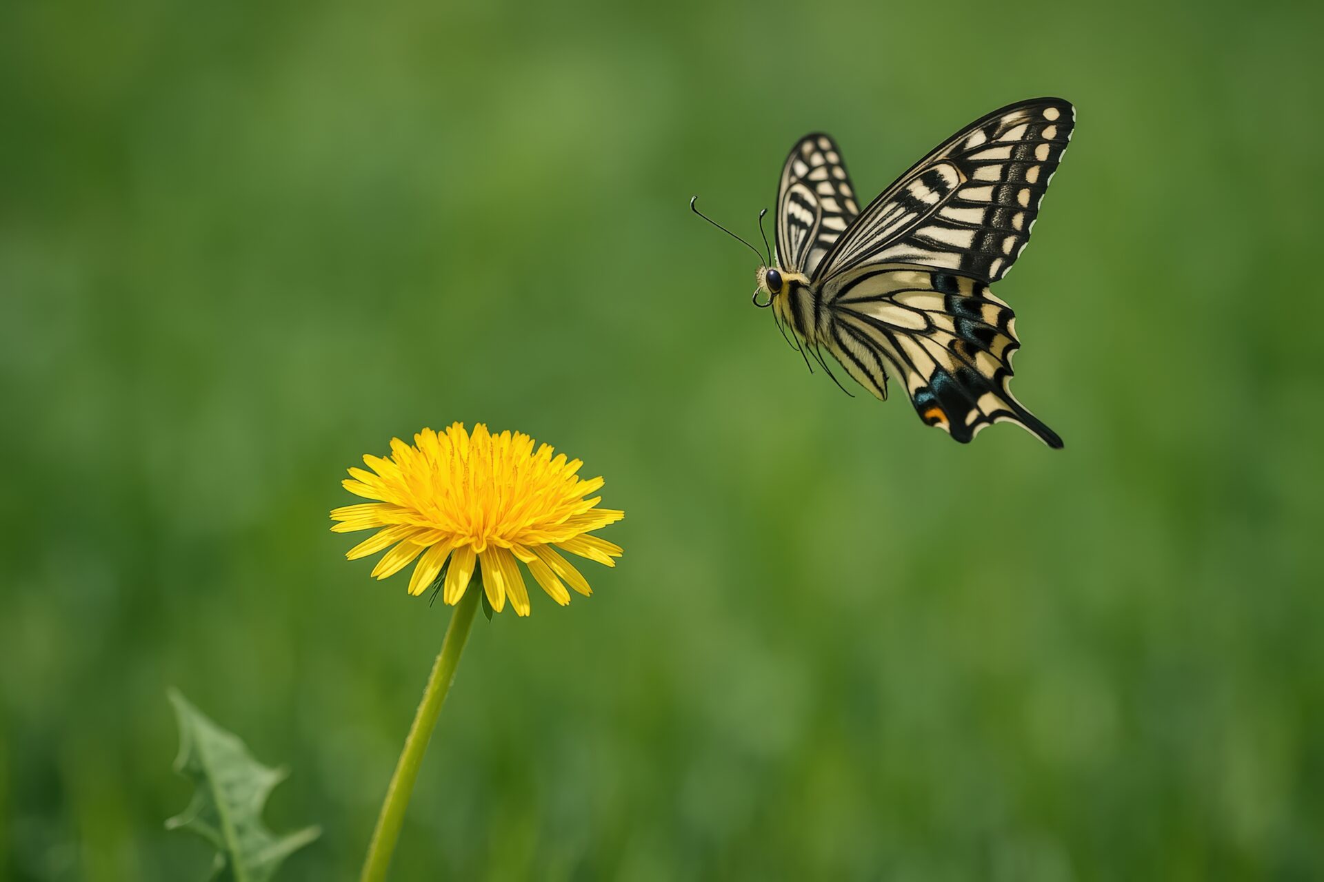 アゲハチョウが花へ向かって飛ぶ瞬間
