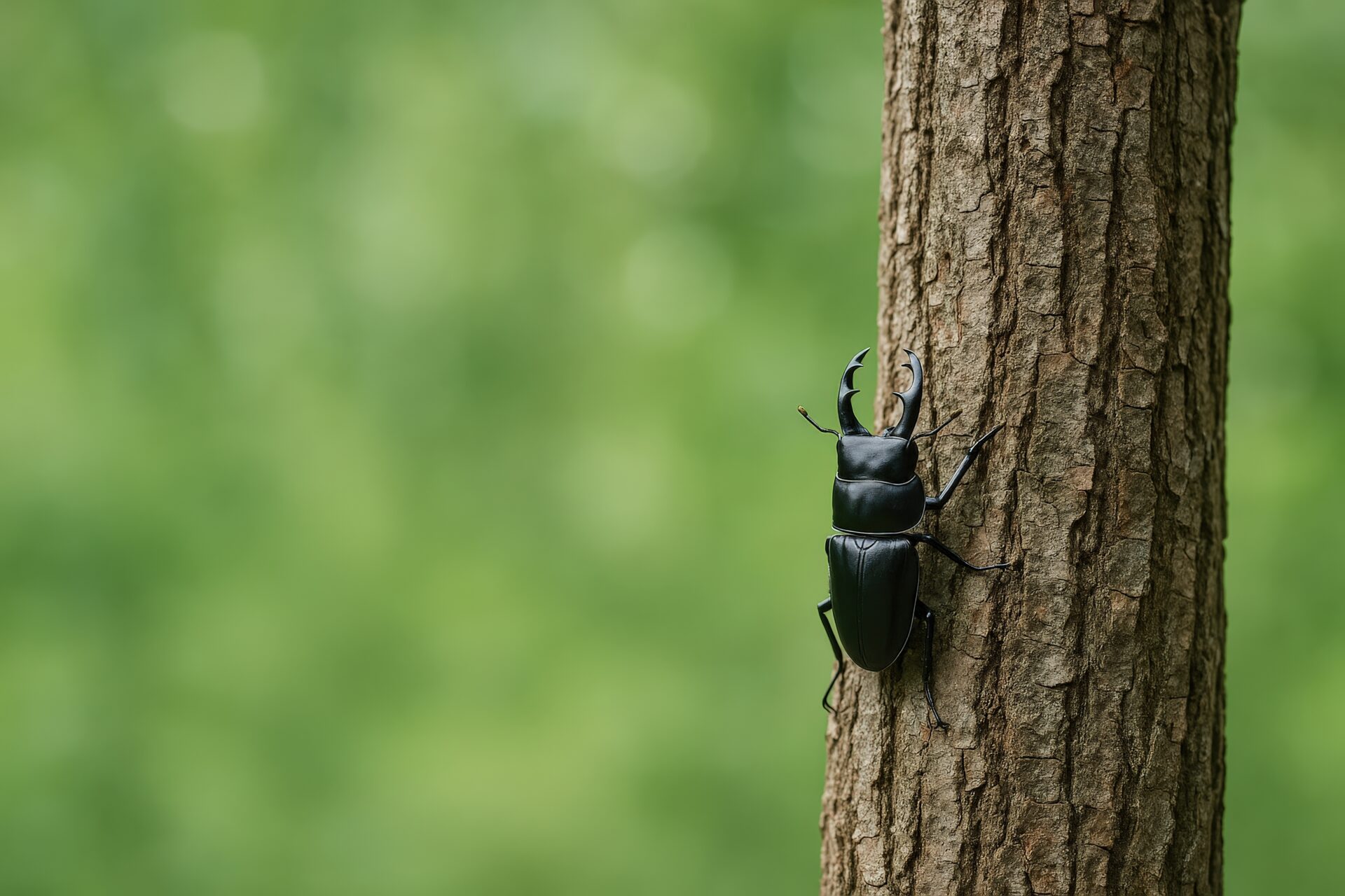 森林の中の木にいるクワガタムシ