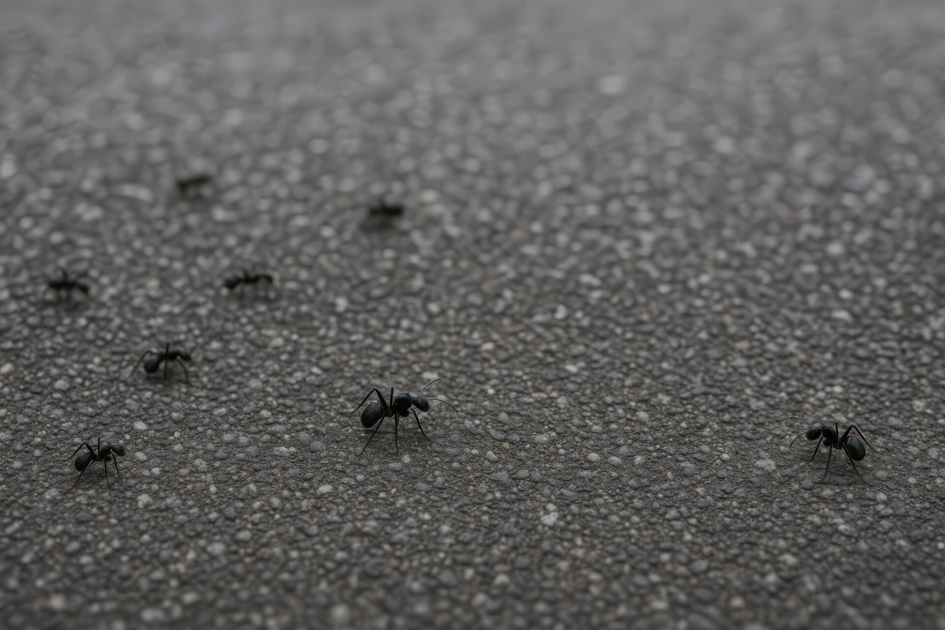 舗装道路を歩くクロアリの群れ