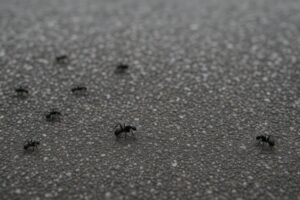 舗装道路を歩くクロアリの群れ