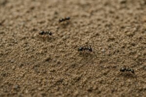 砂地を歩くクロヤマアリの群れ