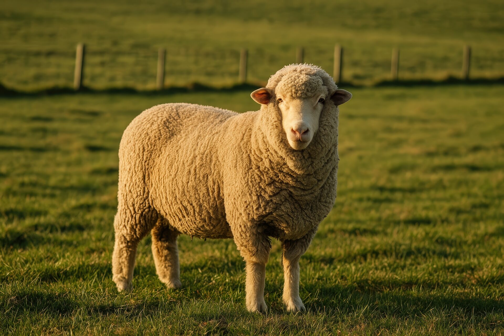 夕日を浴びる一匹のヒツジ