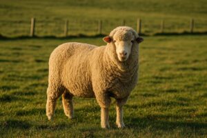 夕日を浴びる一匹のヒツジ