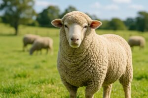 緑の草原にたたずむヒツジ