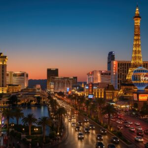 夕暮れのラスベガス・ストリップとネオンの輝き