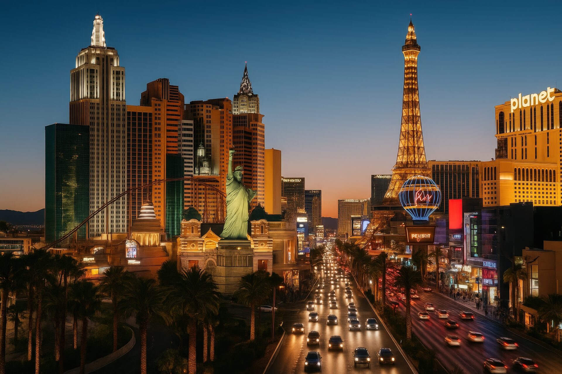 賑わうラスベガス大通りと煌めく街灯り