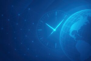 時計と地球を組み合わせたニュース系グラフィック背景