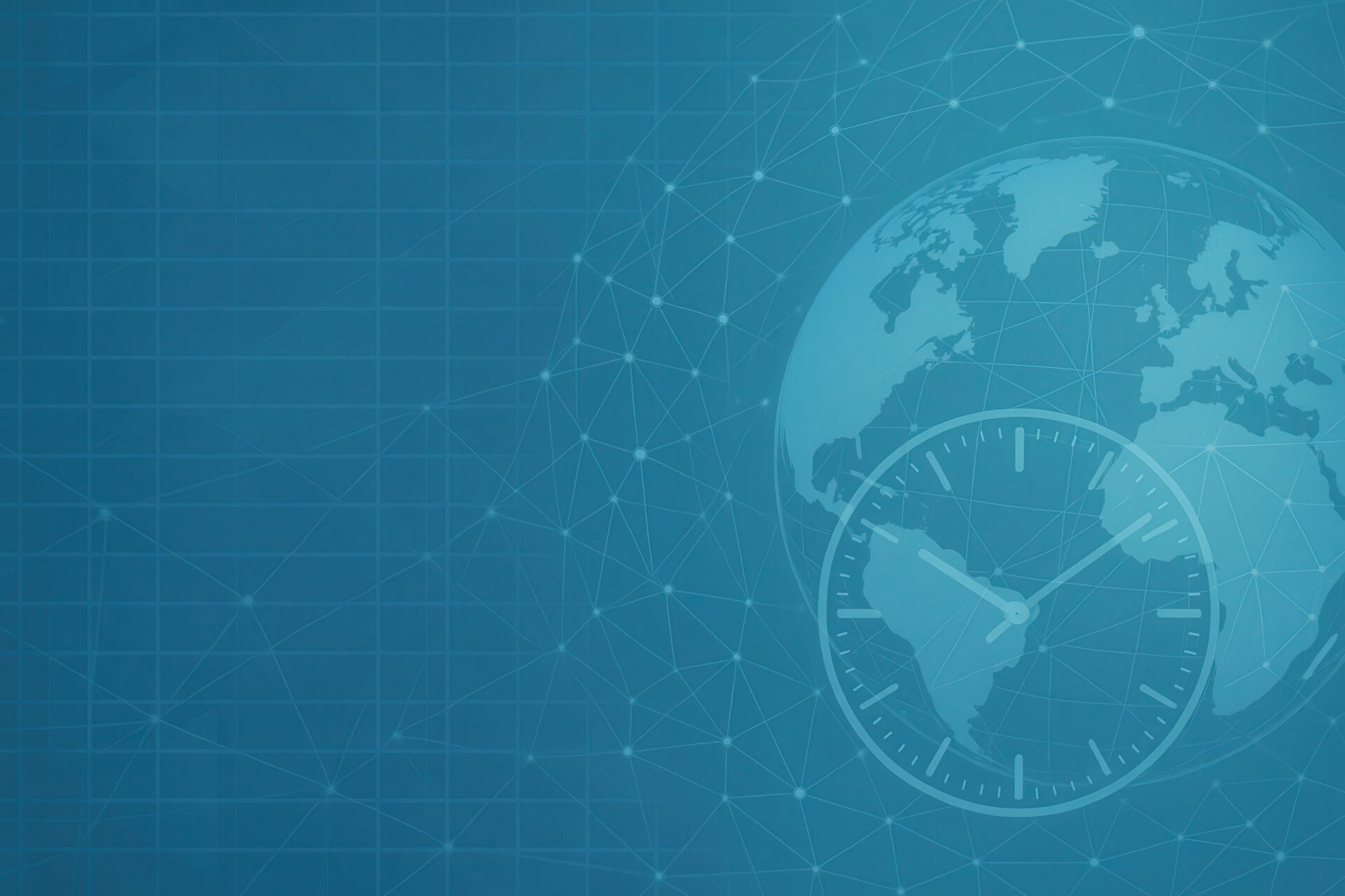 グローバルネットワークと時計が融合した近未来背景