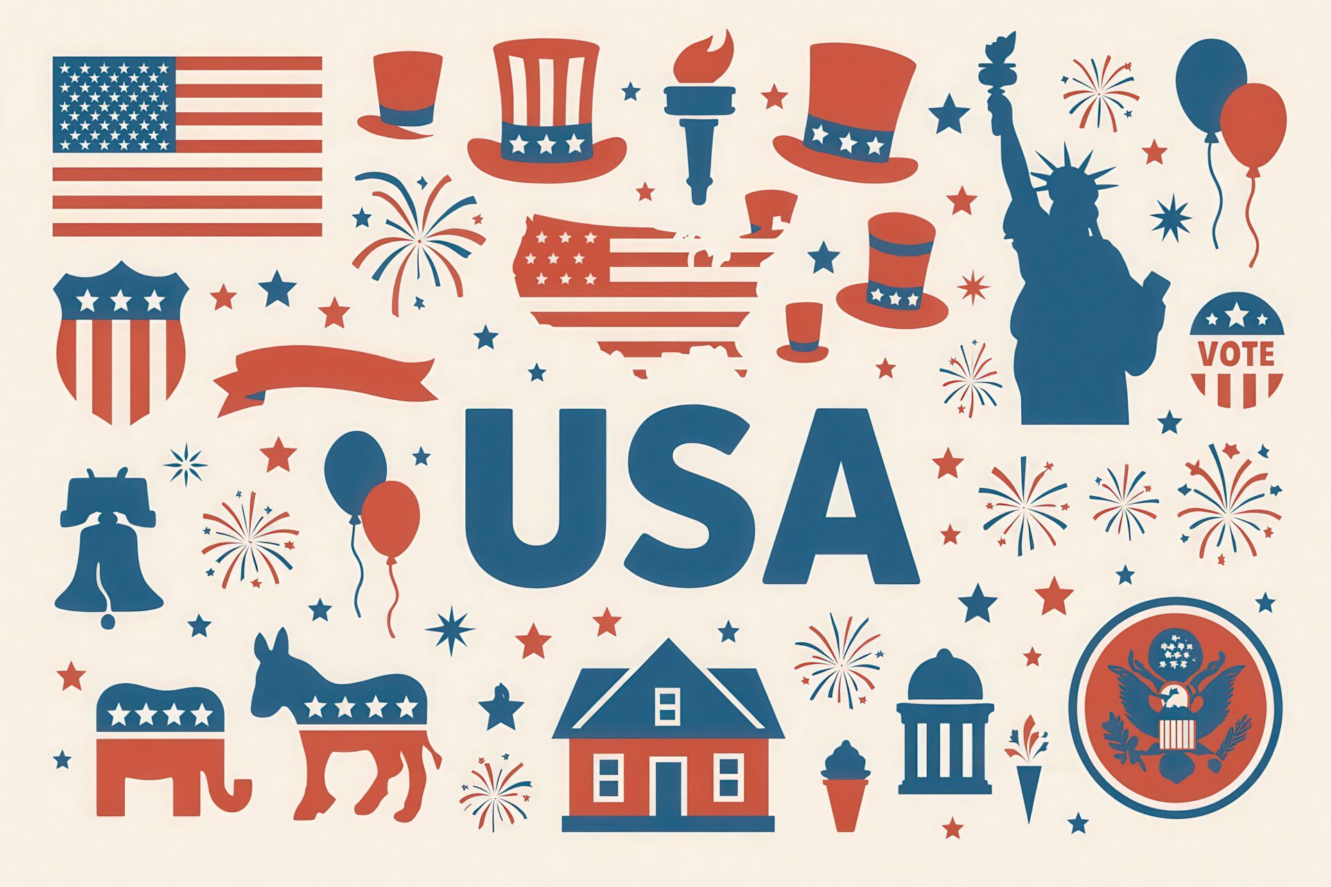 USAモチーフのアイコンが並ぶアメリカテーマのデザイン