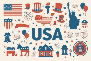 USAモチーフのアイコンが並ぶアメリカテーマのデザイン