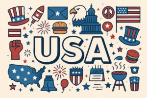 アメリカを象徴するアイテムを集めたイラストセット