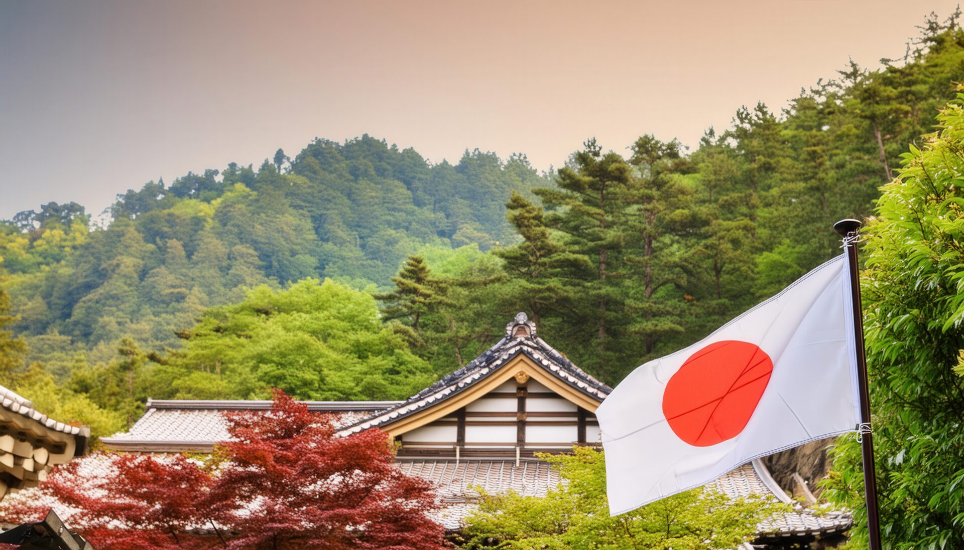 日本建築と日本国旗