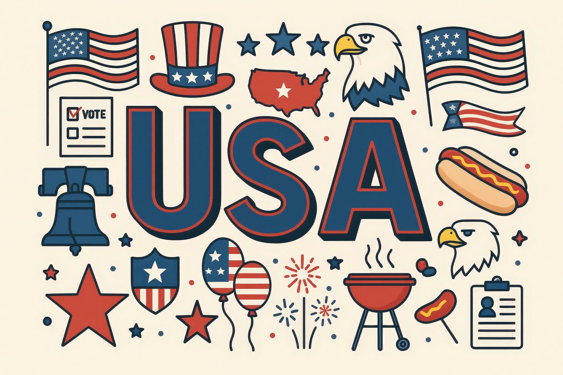 選挙や独立記念日に関連するアメリカの象徴アイコン集