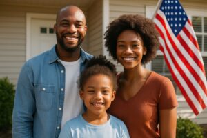 笑顔で並ぶアメリカ人家族