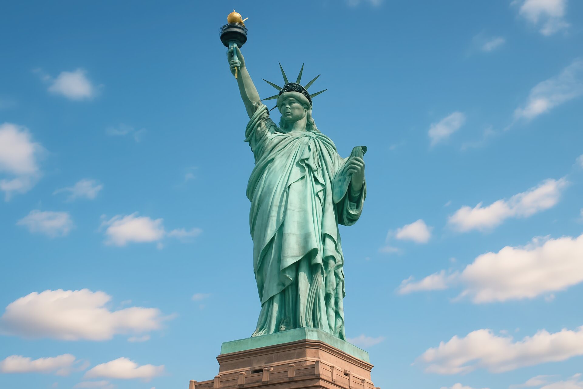 自由の象徴としてそびえる自由の女神