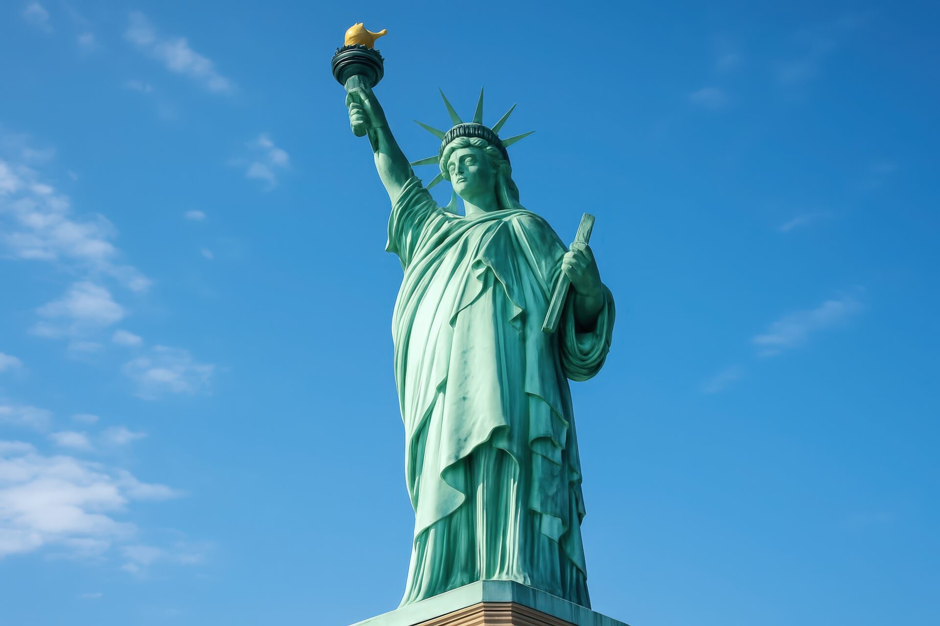 青空にそびえる自由の女神像