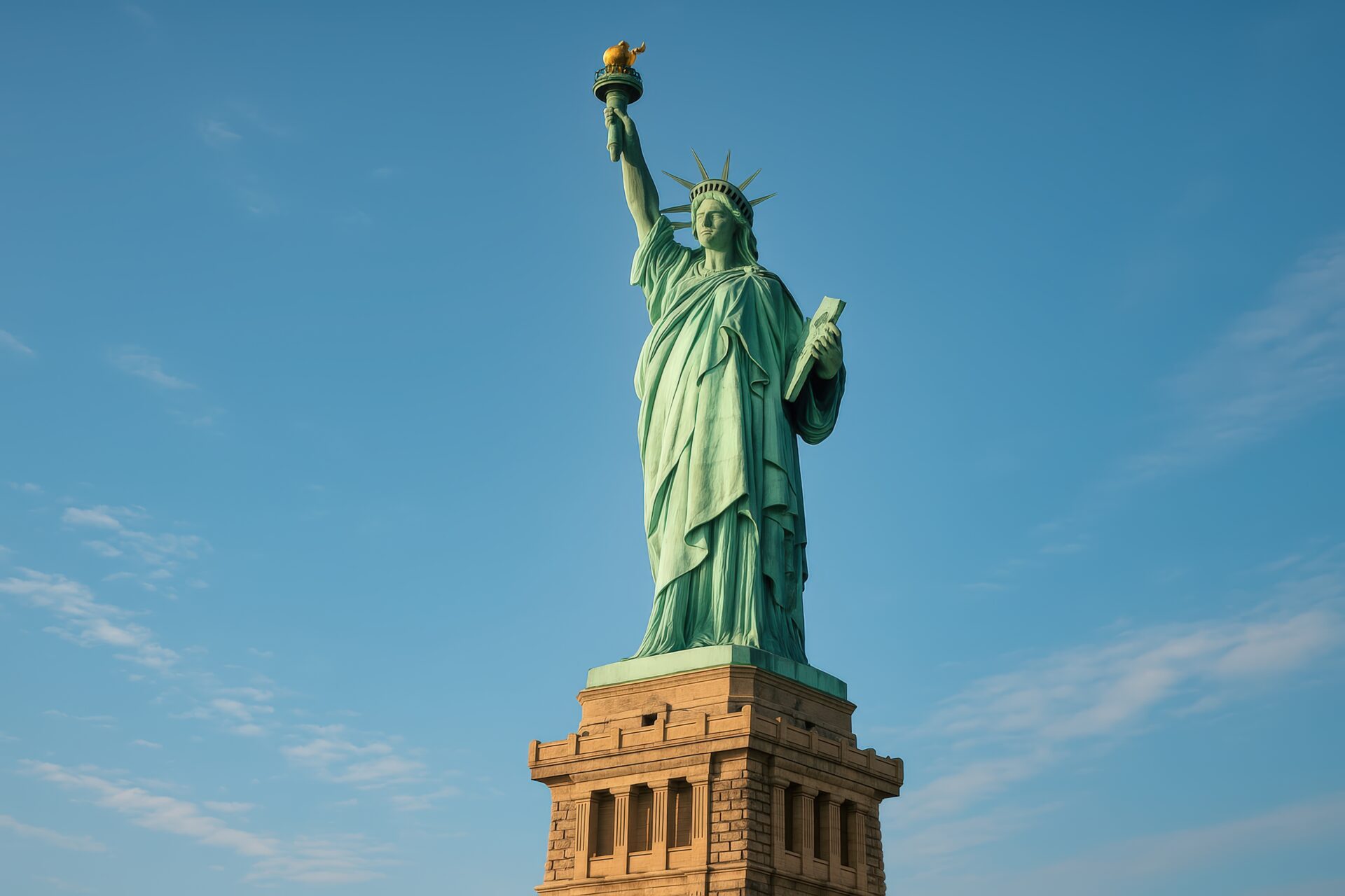 リバティ島に立つ自由の女神像
