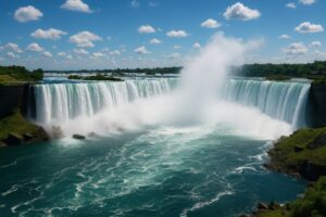 豪快に流れ落ちるナイアガラの滝の全景