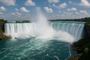 水しぶきが舞うナイアガラの滝の絶景