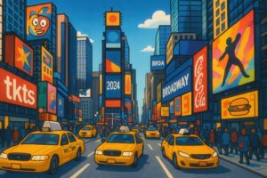 観光客で賑わうタイムズスクエアのイラスト