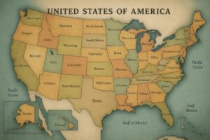 カラフルに彩られたアメリカ合衆国の地図