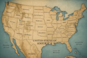 紙の質感があるアメリカ合衆国の州別地図