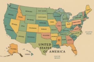 カラフルに色分けされたアメリカ州地図
