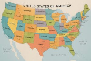手描き風のアメリカ州別カラーマップ