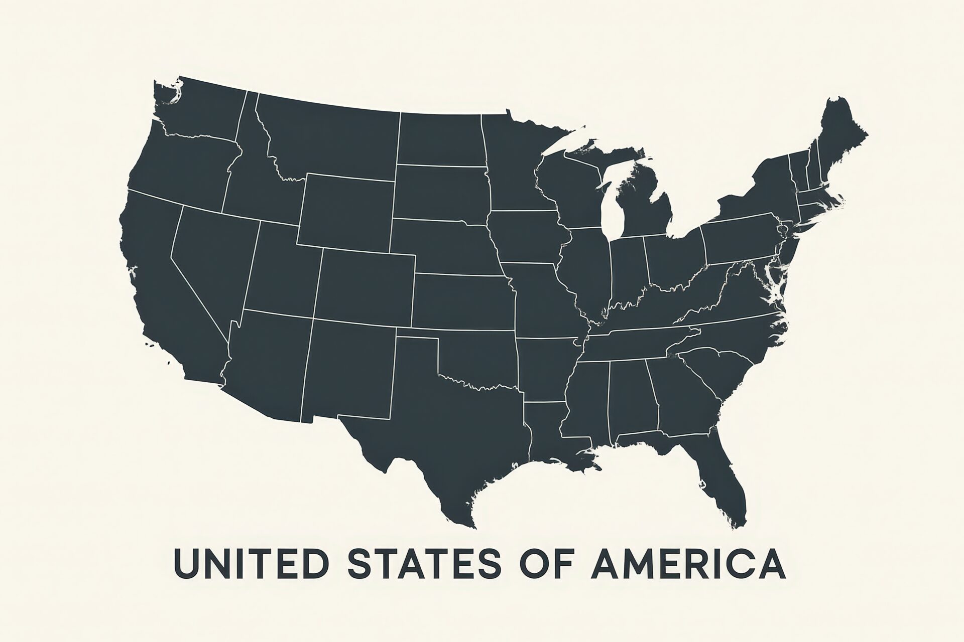 シンプルなモノトーンのアメリカ地図