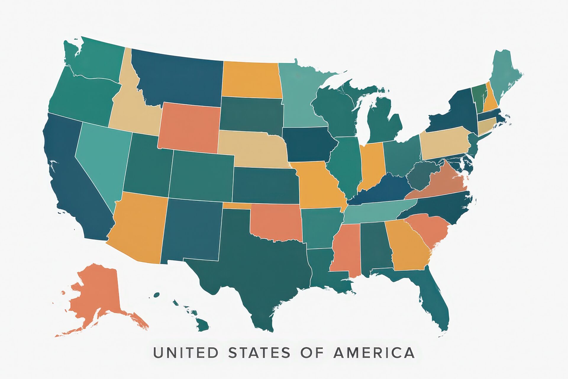 カラーブロックで表現されたアメリカ地図