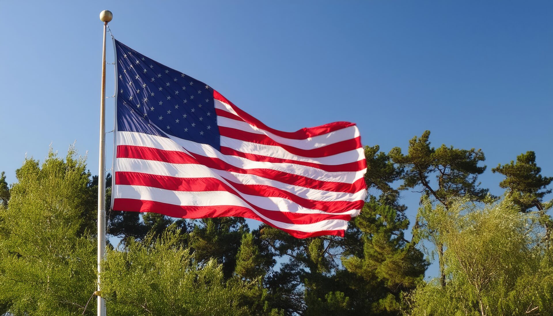 アメリカ国旗が青空にたなびく