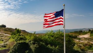 アメリカ国旗が広がる風景