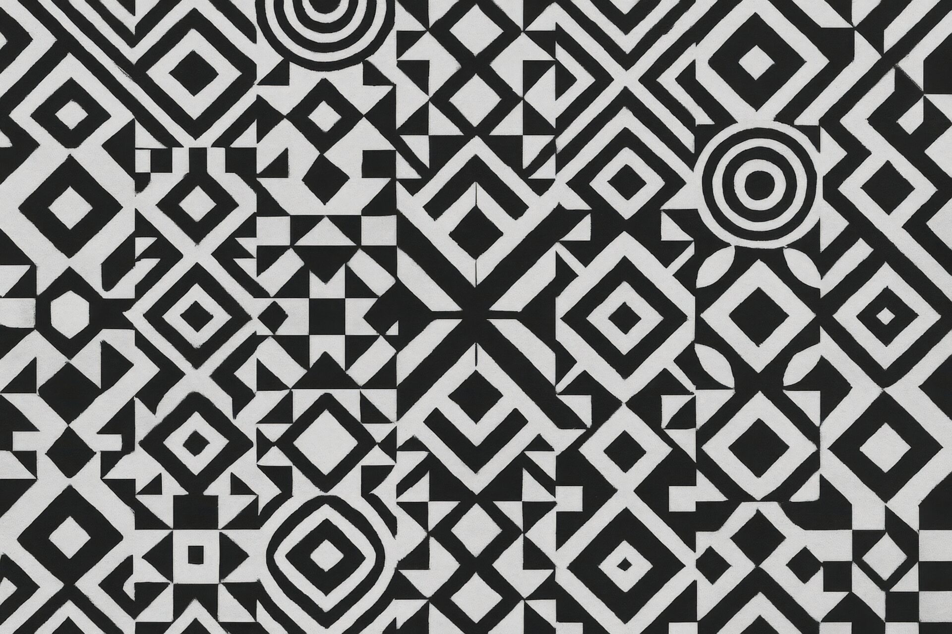 重なり合う白黒の菱形と円が特徴的な幾何学背景