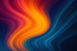 紫とオレンジが混ざる滑らかな流線模様の抽象背景