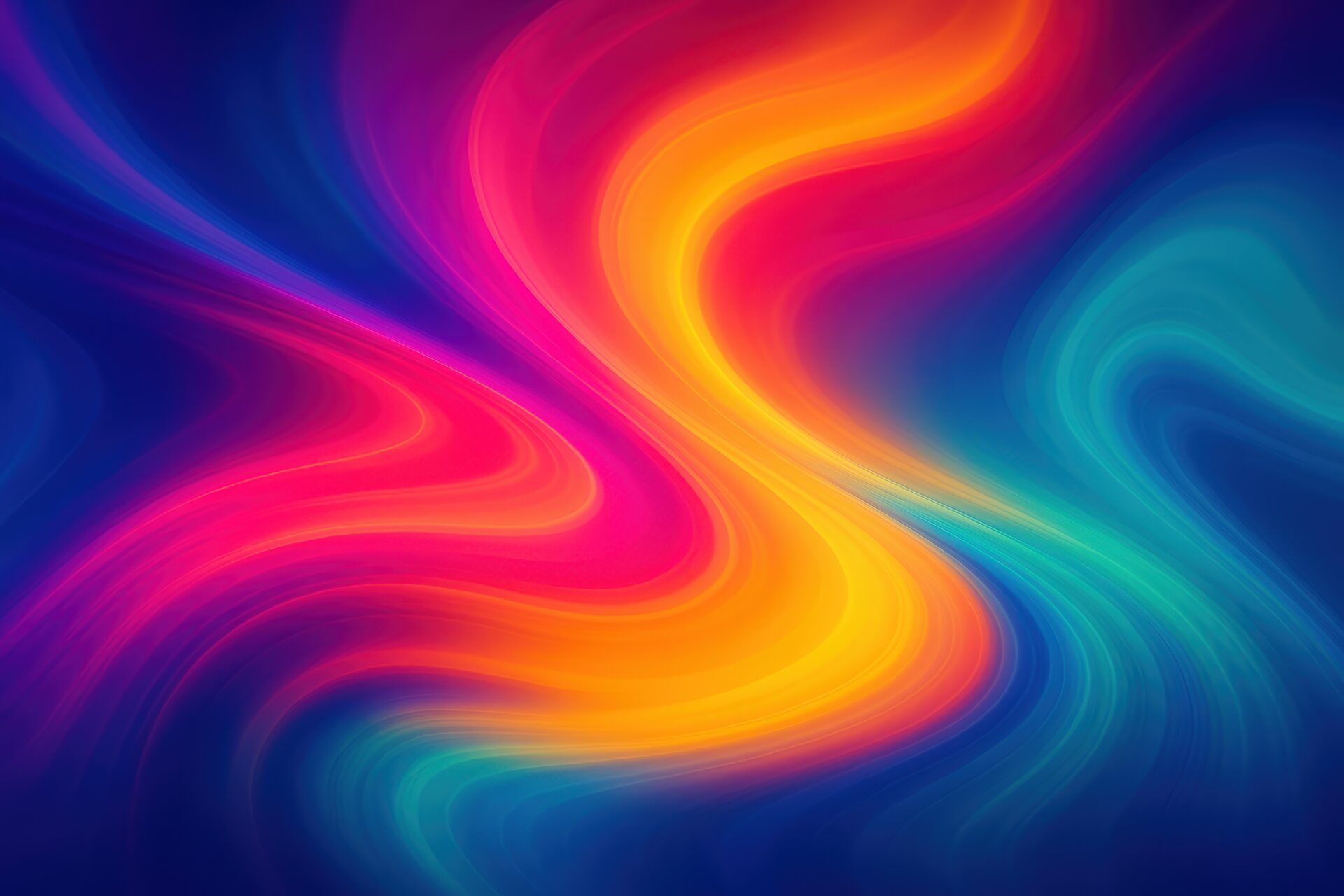 青と黄が中心で溶け合う流線状のカラフルな抽象背景