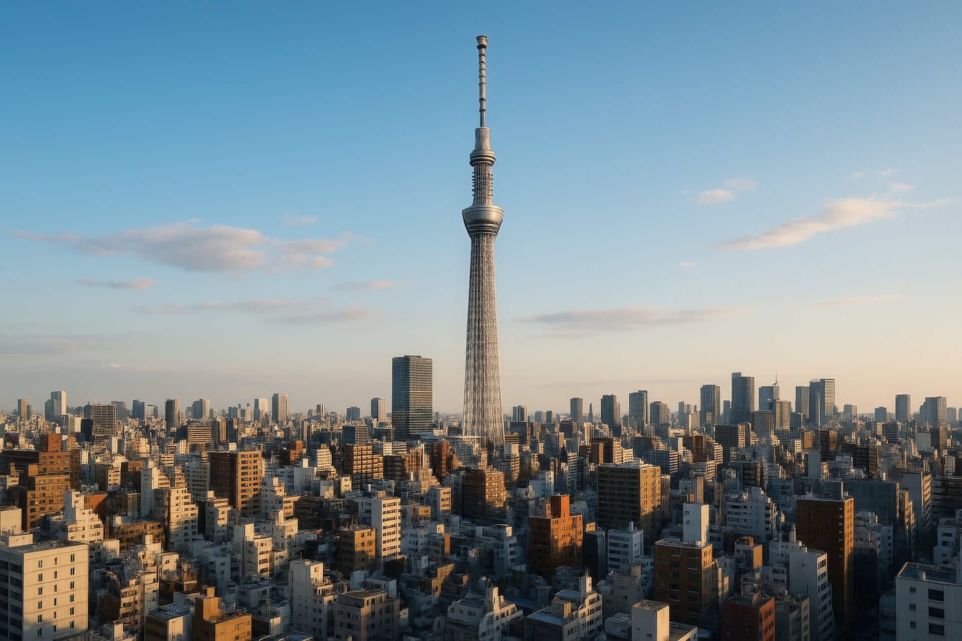 東京スカイツリーとビル群に囲まれた都会の風景