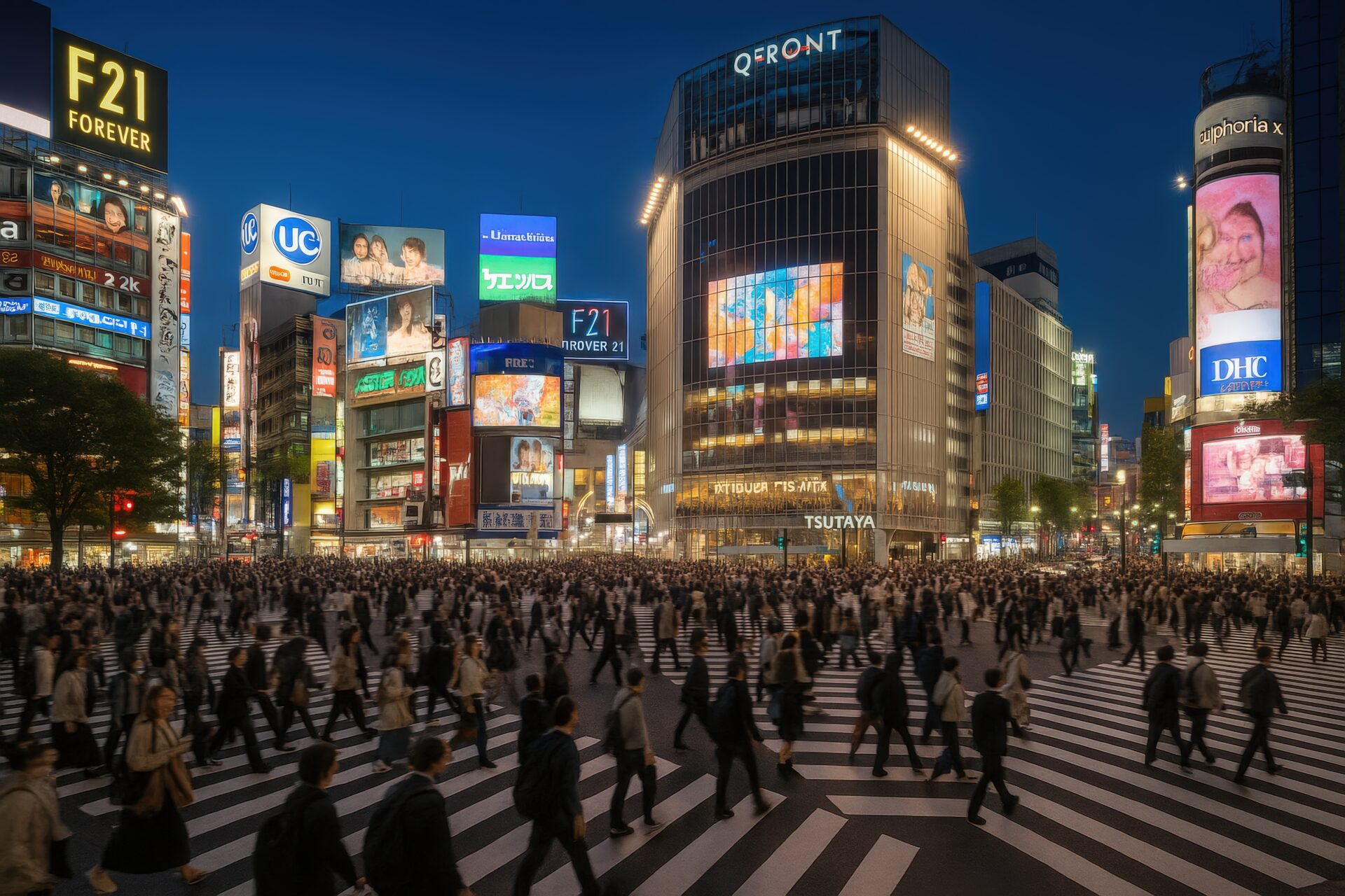 日没直後の渋谷スクランブル交差点