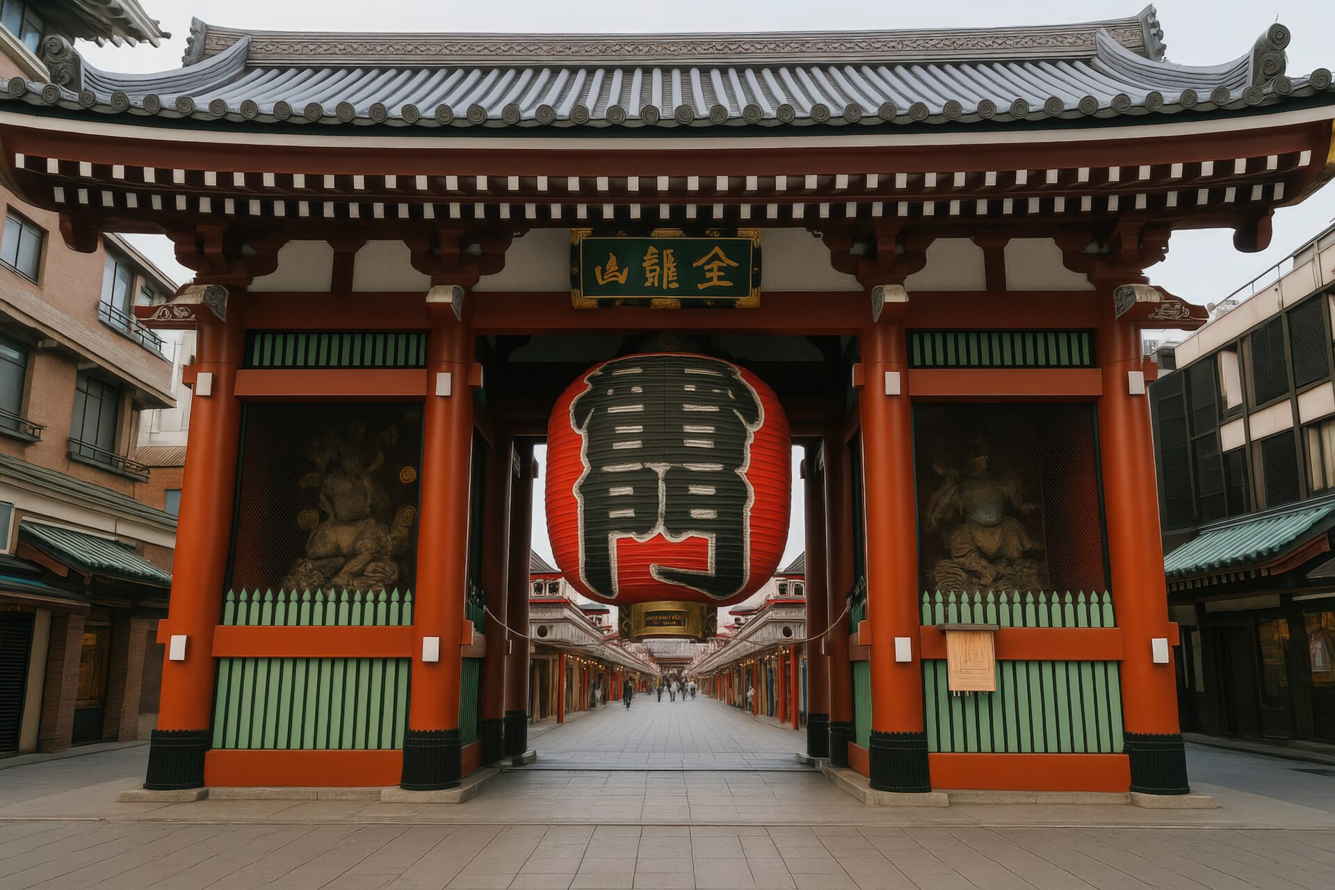 雷門の中央に吊るされた巨大な赤提灯